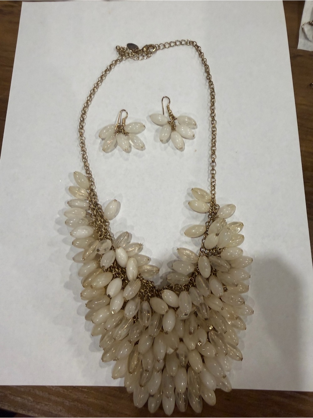 Statement Ivory Teardrop Cluster Necklace & Earrings Set